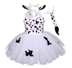 Animal World Cow Tiger Girl Dress Kids Party Performance Costume Dance Dresses