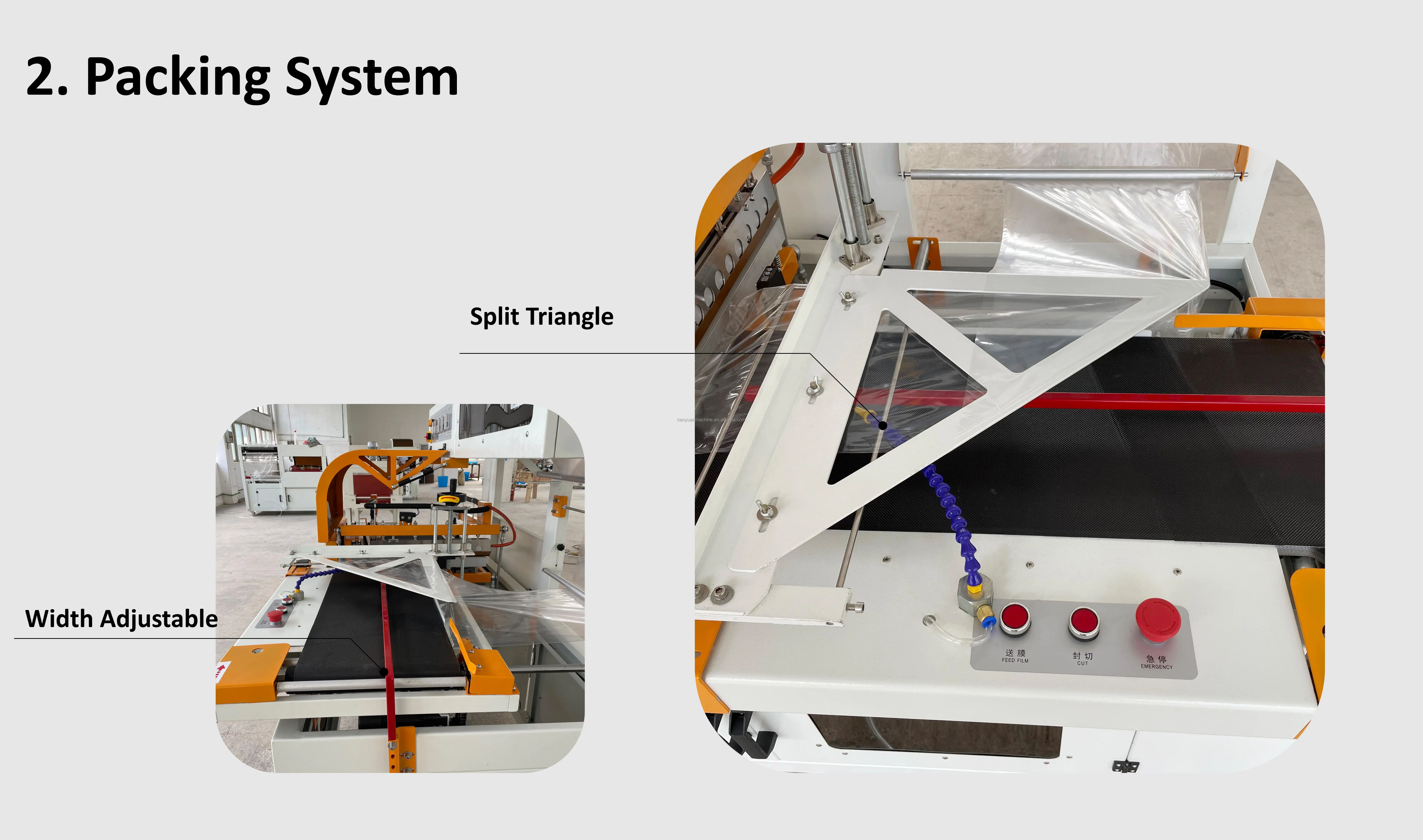 Haoyuan Automatic L-Type Shrink Wrap Machine High Quality for Food Chemical Beverage Packaging for Retail Motor Core Components details