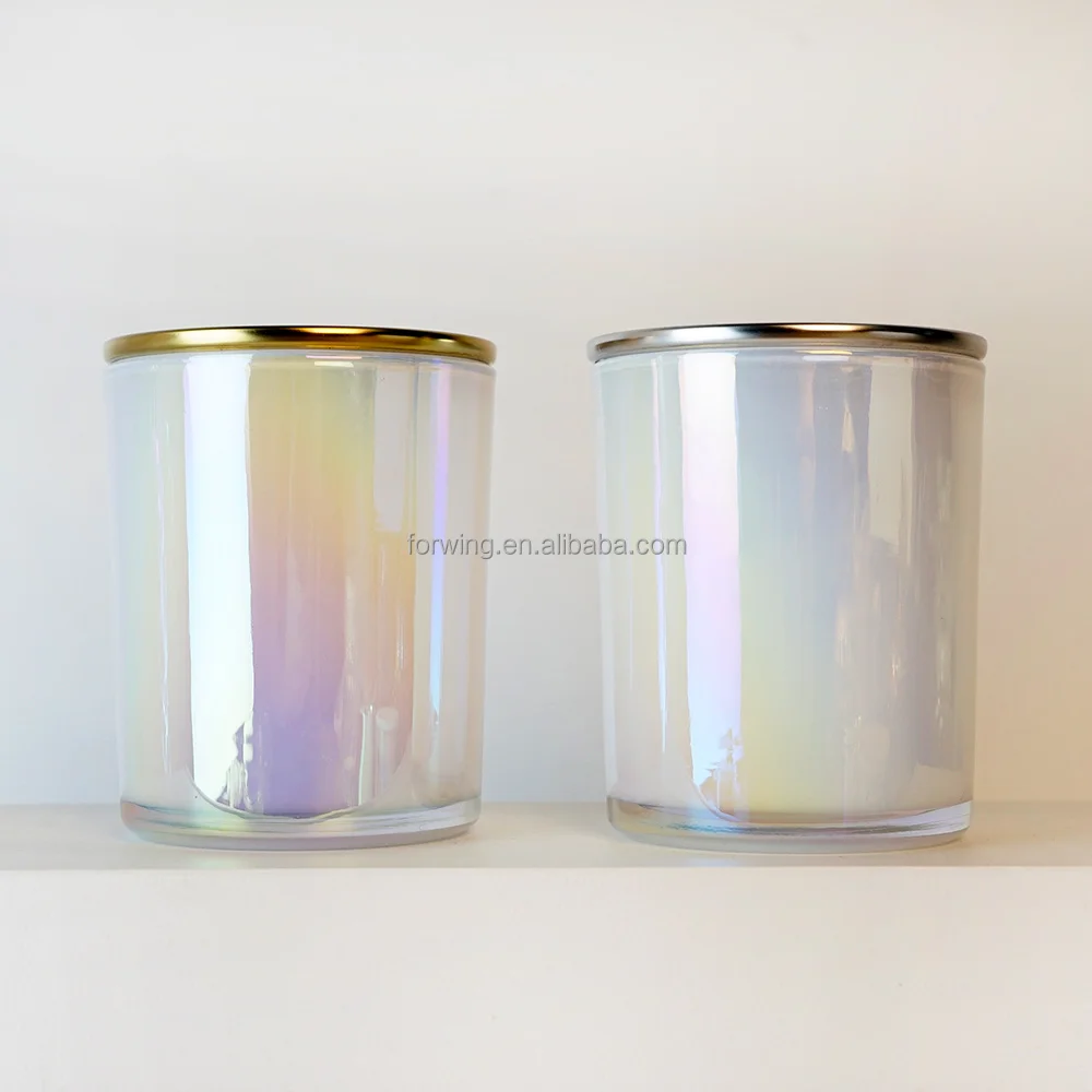 Luxury Iridescent Glass Candle Jars Electroplated Rainbow Inside Spray ...
