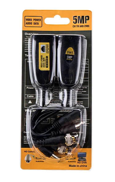 AAOTOKK Balun vidéo émetteur-récepteur transmetteur RJ45 vers BNC HD-CVI/TVI /AHD/CVBS avec connecteur d'alimentation CC pour système de caméra de surveillance DVR de sécurité CCTV 1080P 3MP 4MP 5MP
