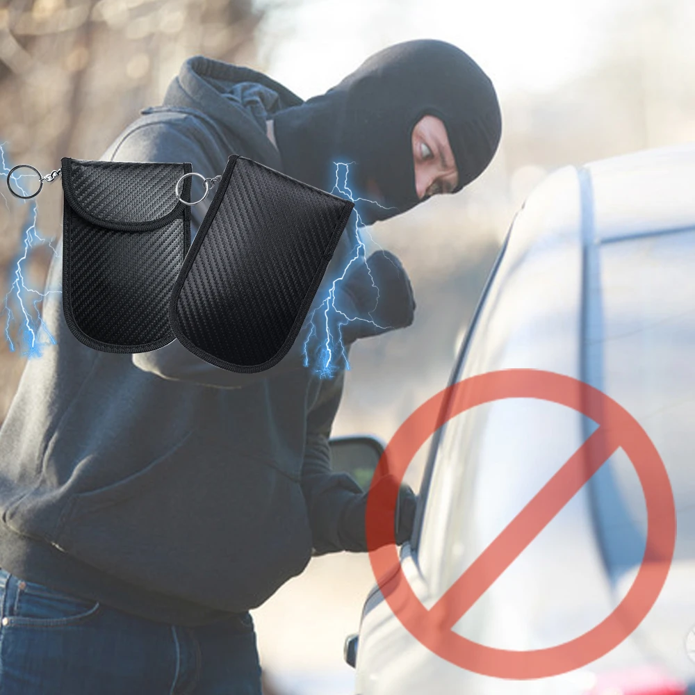 Carbon Fiber Antitheft Car Rfid Signal Block Pouch Faraday Bag For Key