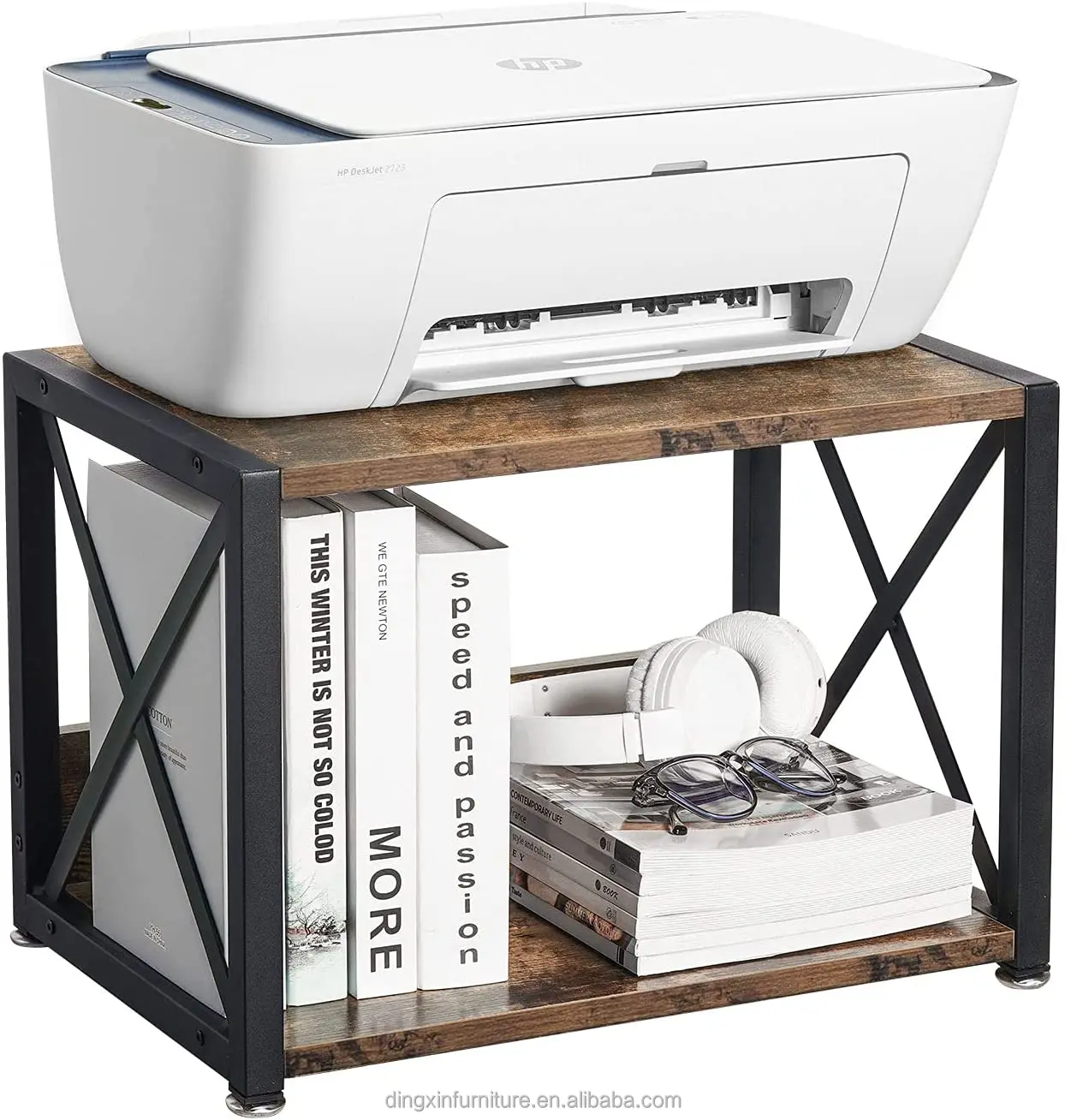 escáner Soporte de impresora madera para dispositivos fax fotocopiadora soporte impresora estantería organizador escritorio 2 niveles oficina y hogar con almohadillas antideslizantes libros 