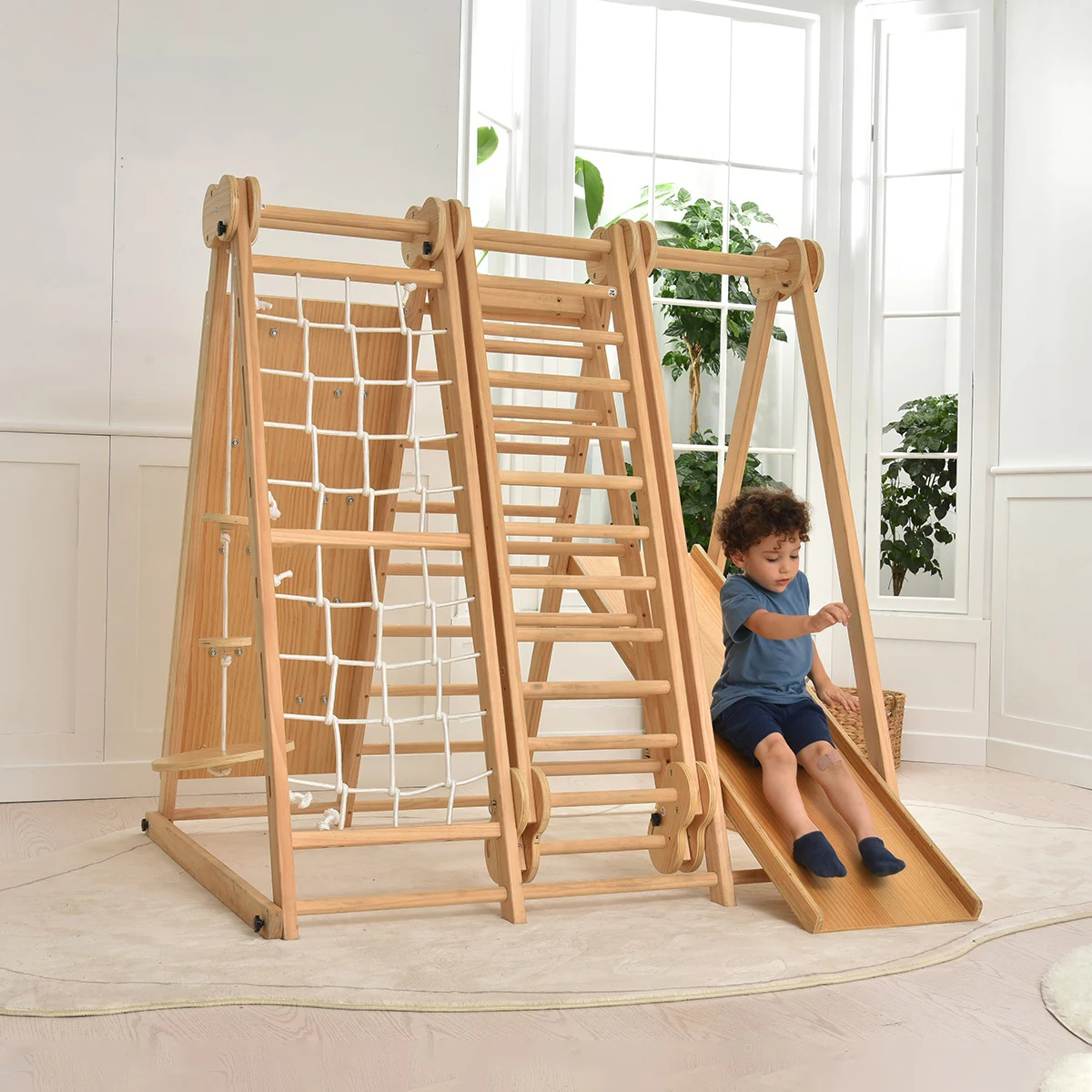 Children Indoor Multifunction Wooden Climbing Frame Play Gym Playground ...