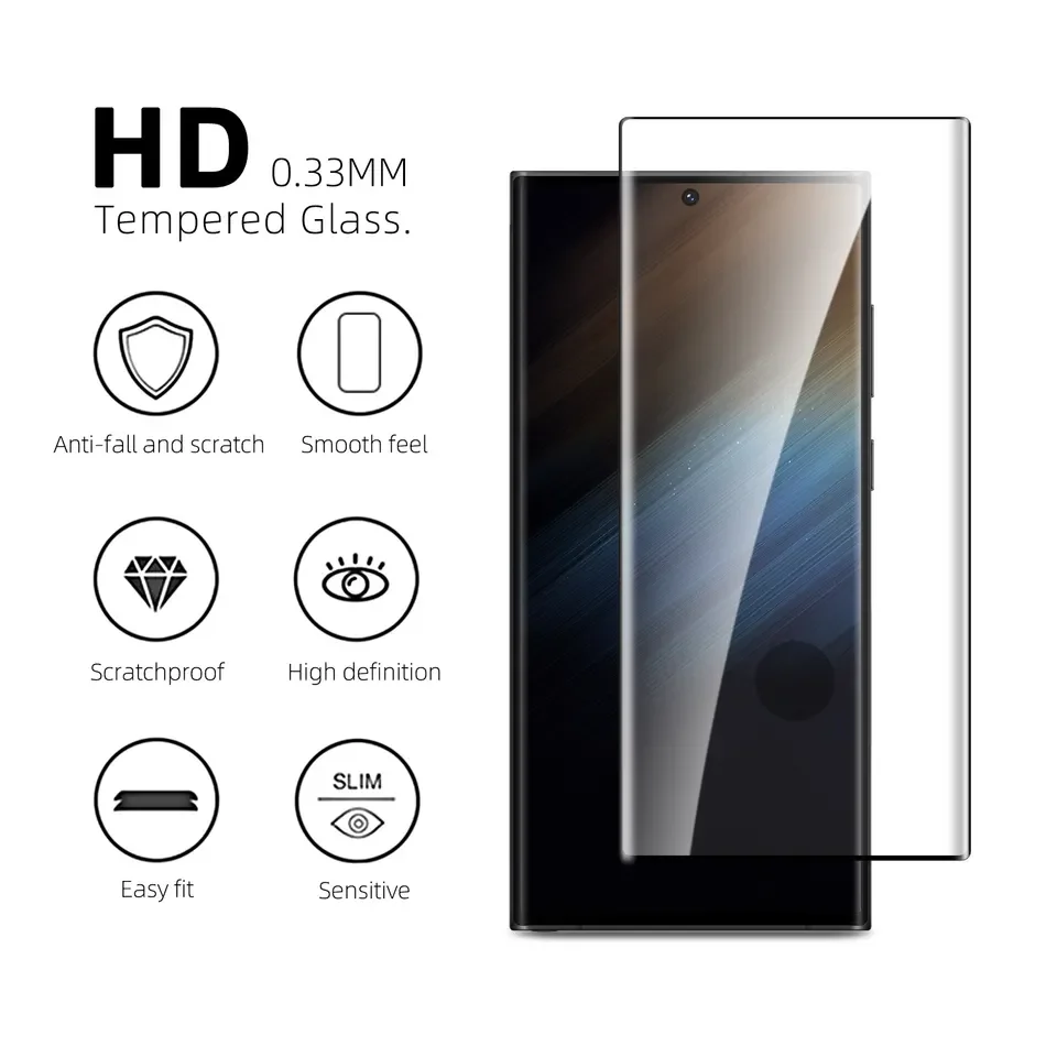 3d Curve Edge Glue Ultrasonic Fingerprint Quick Unlock Tempered Glass Screen Protector for samsung Note9 S20 S22 S23 S24 ultra