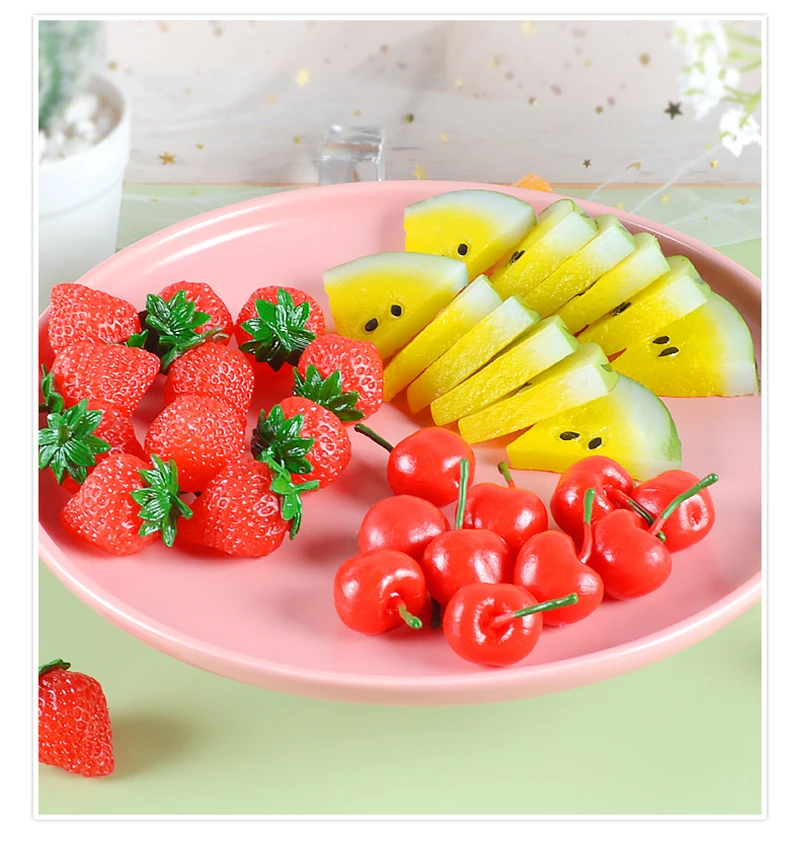 Hot Sale Simulated PVC Lemon Fruit Slices Plastic Strawberry Apple Fruit Model  for DIY Home Kitchen Decoration Photo Props