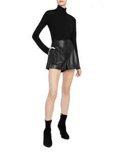 Custom High Quality Short Trousers High Waist Pantalones Women's Black Pu Leather Short Pants for Women