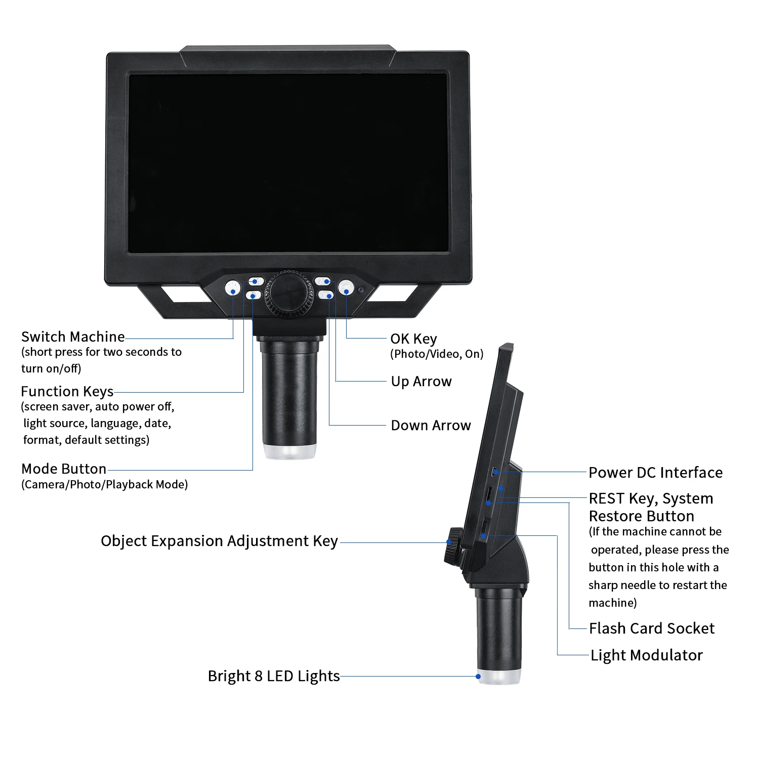 G1600 Microscope 1600X Digital Microscope 9 Inch LCD Screen 1080FHD 12 Million Pixels Industrial Repair Phone