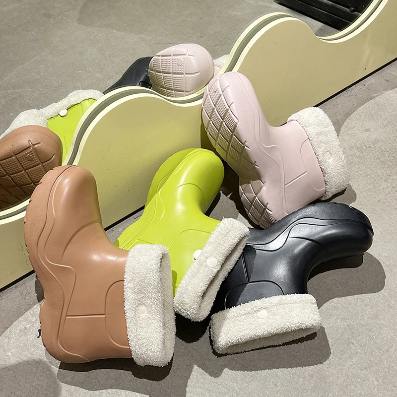 Махровые меховые сапоги с флисовой подкладкой желейные ботильоны из ЭВА водонепроницаемые Модные женские мехом