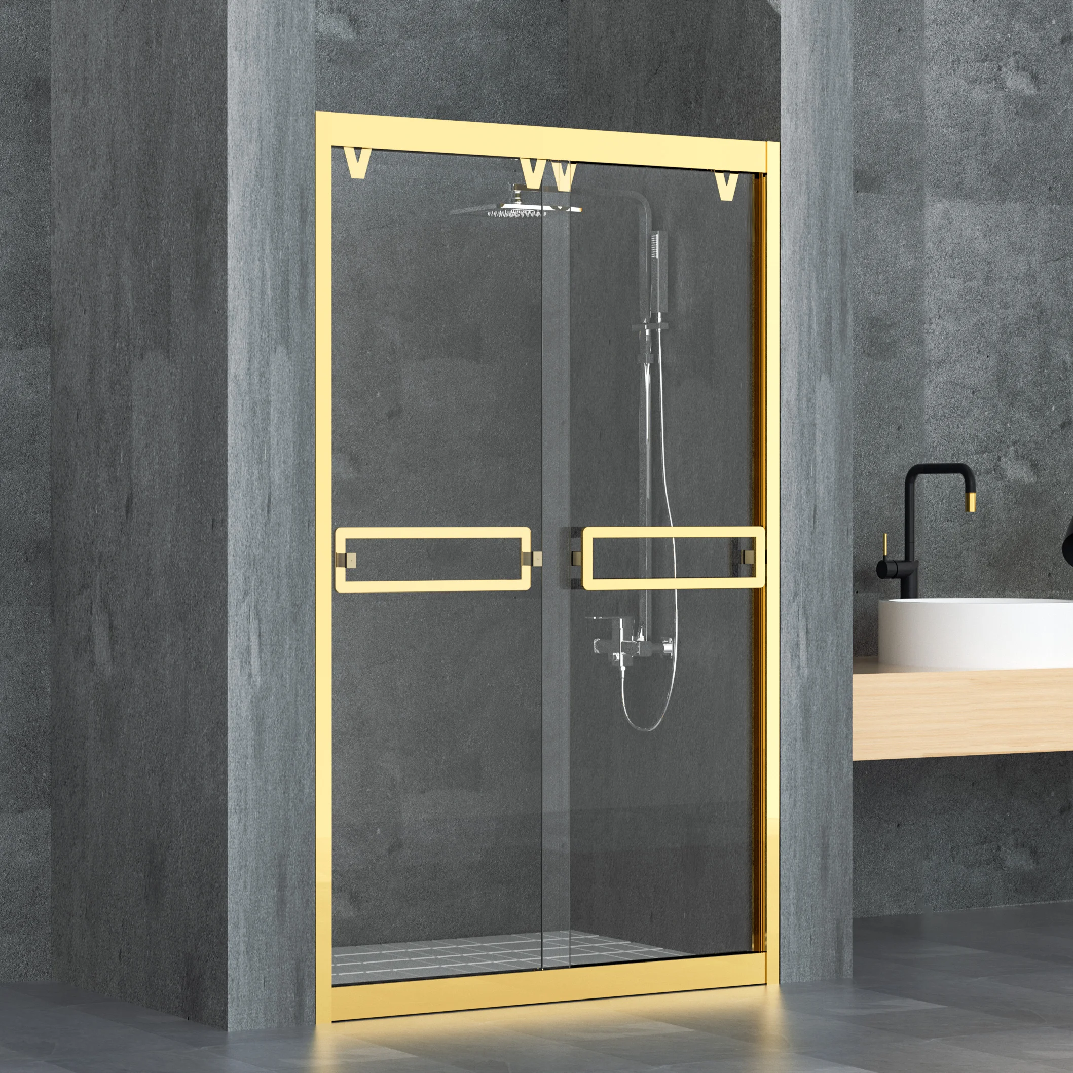 8mm Glass Double Bypass Sliding Shower Door Gold Shower Enclosure Buy