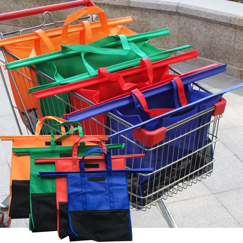 Set of 4 Reusable Shopping Bags Grocery Bags with Insulated Cooler Washable Grocery Cart Bags