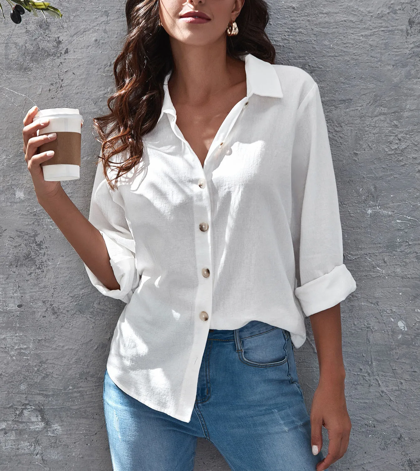 2023 New Loose Button Up Solid Color Blouse White Long Sleeve Show Thin  Cardigan Shirts - Buy Spring Casual Fashion Women's Blouses & Shirts,2023  Beautiful Elegant Blouses Women Turndown Collar Shirt,Autumn Long