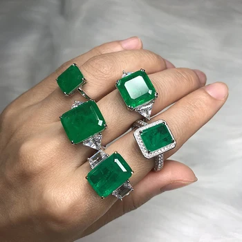 Women 925 Sterling Silver Wedding Ring Set Jewelry Ladies Square Green Emerald Stone Engagement Rings