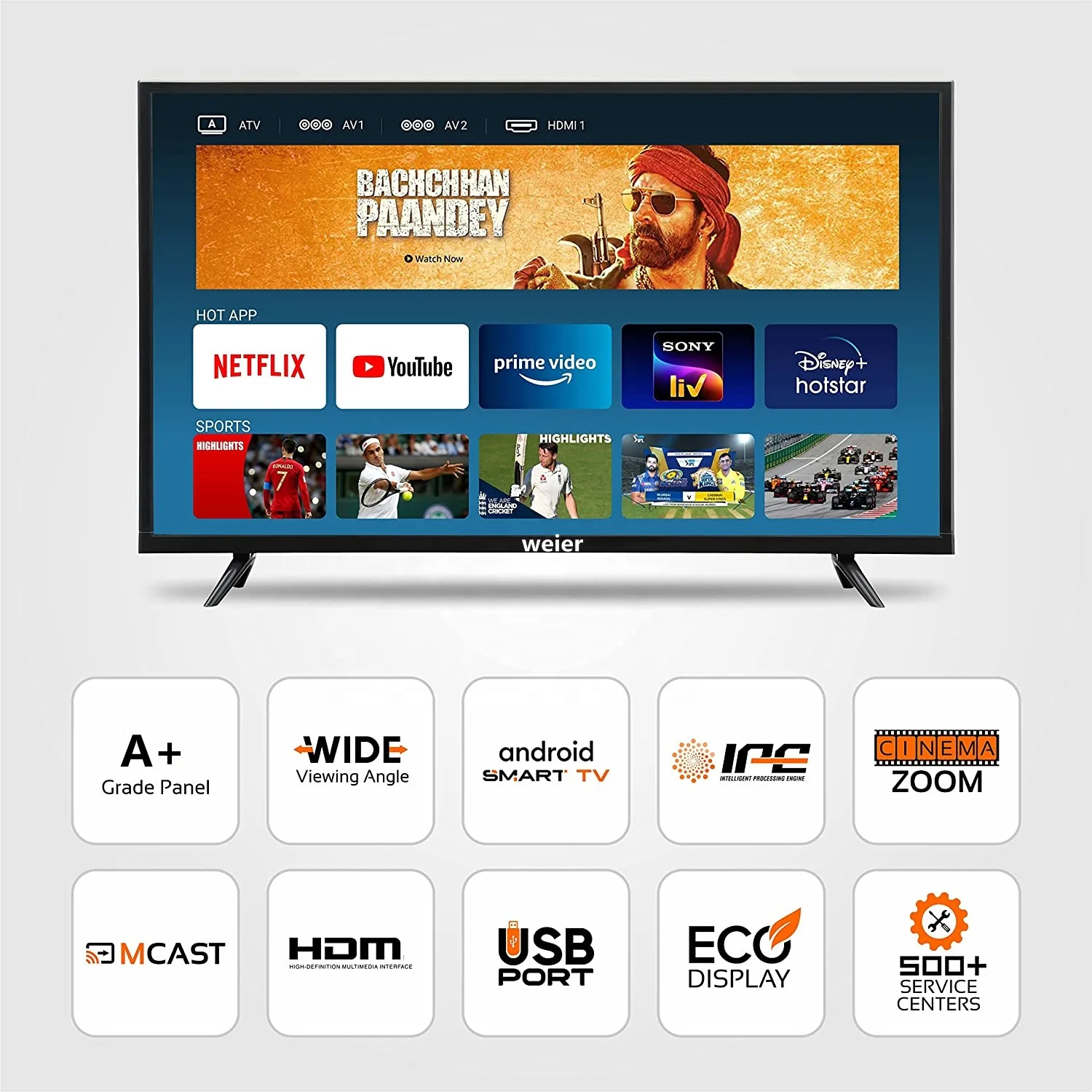 WEIER телевизор 43 дюйма LED UHD Android Smart