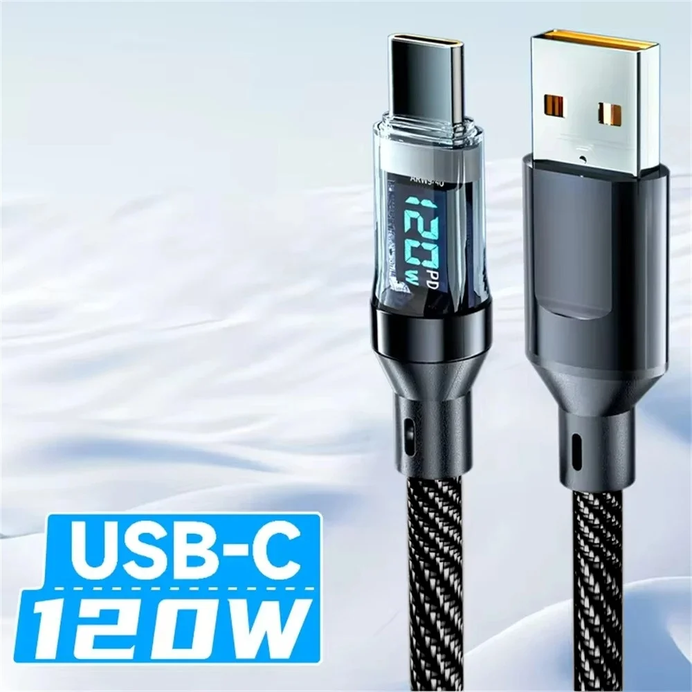 120W Fast Charge USB Type C Cable LED Power Display for Redmi Android Phones
