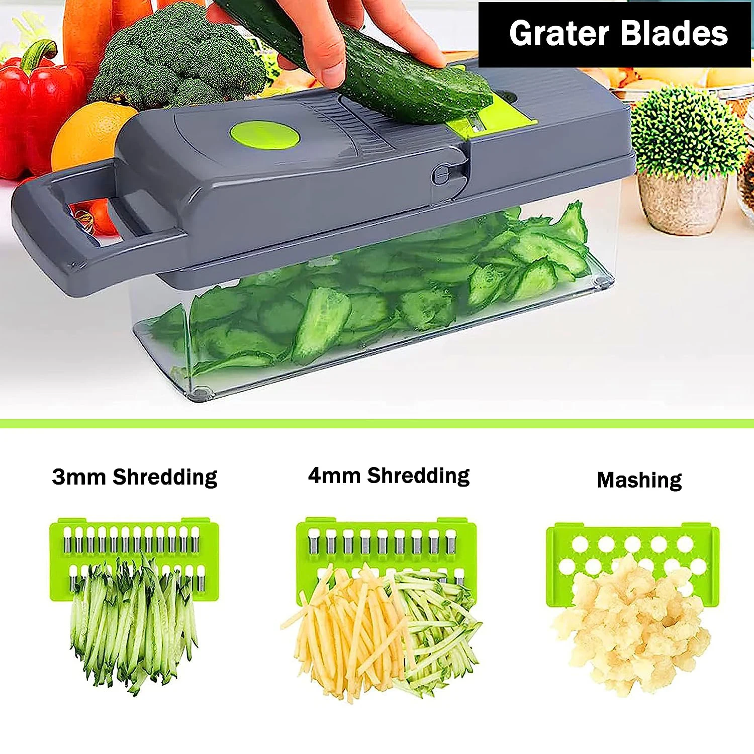 Manual Mandoline Fruit Vegetable Cutter Onion Dicer Veggie Slicer Vegetable Chopper Hot Selling Kitchen Multi 14 in 1 10 Pcs
