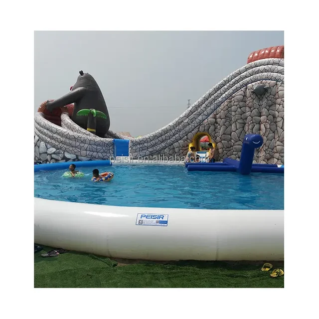 Big shark Inflatable Commercial Water Park Castle giant inflatable water Slide with Pool