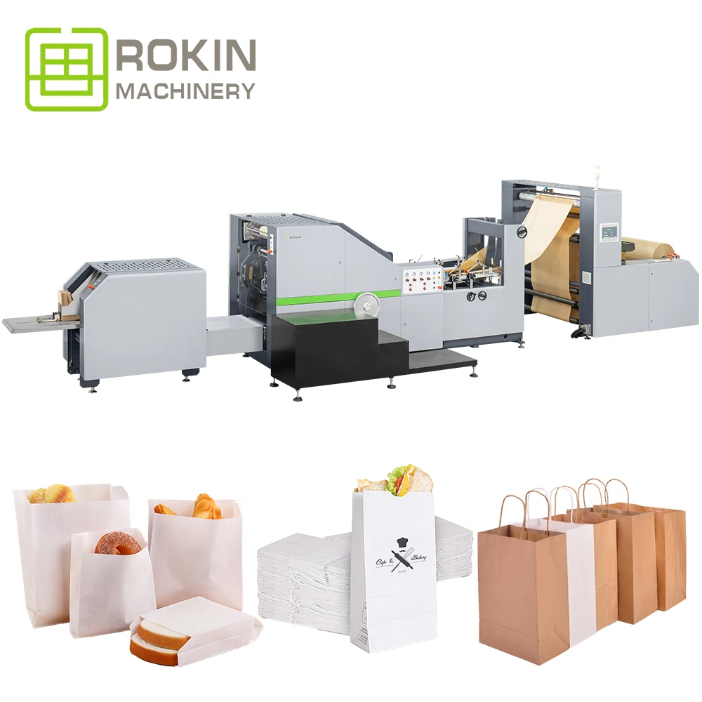 ROKIN   Paper Bag Making Machine With D Handle in Line