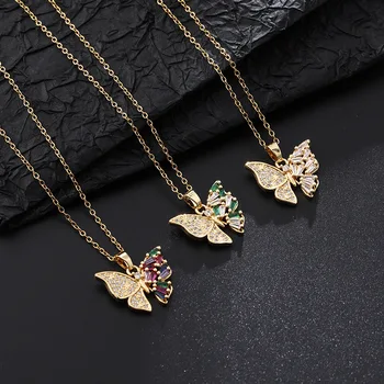 Korean Jewelry Girls Accessories Jewelry Popular Zircon Butterfly Collarbone Chain Butterfly Pendant Necklace for Girl Women