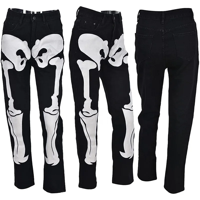Wholesale Womens Baggy Jeans Hip Hop 90s Clothes Y2K Skeleton Pants Skull  Print Trousers Halloween Costume Streetwear Outfits Denim Pants From  m.
