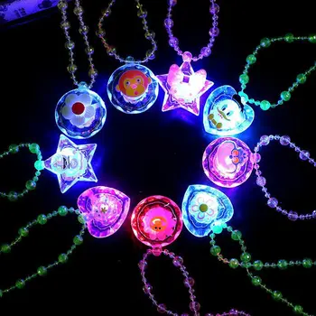 Glowing Necklace Girls Colorful Acrylic Beads Led Flashing Necklace Children Cosplay Party Props Pendant Necklace Gift