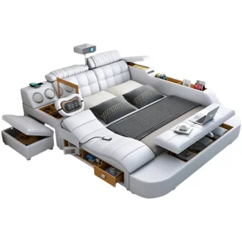 Multifunction Massage Bedroom Furniture Modern Leather Smart Bed with Projectors