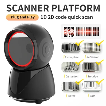 1D/2D Barcode Scanner Desktop Handsfree Usb High Quality Made In China Multifunctional Barcode Reader Scanner For Supermarket