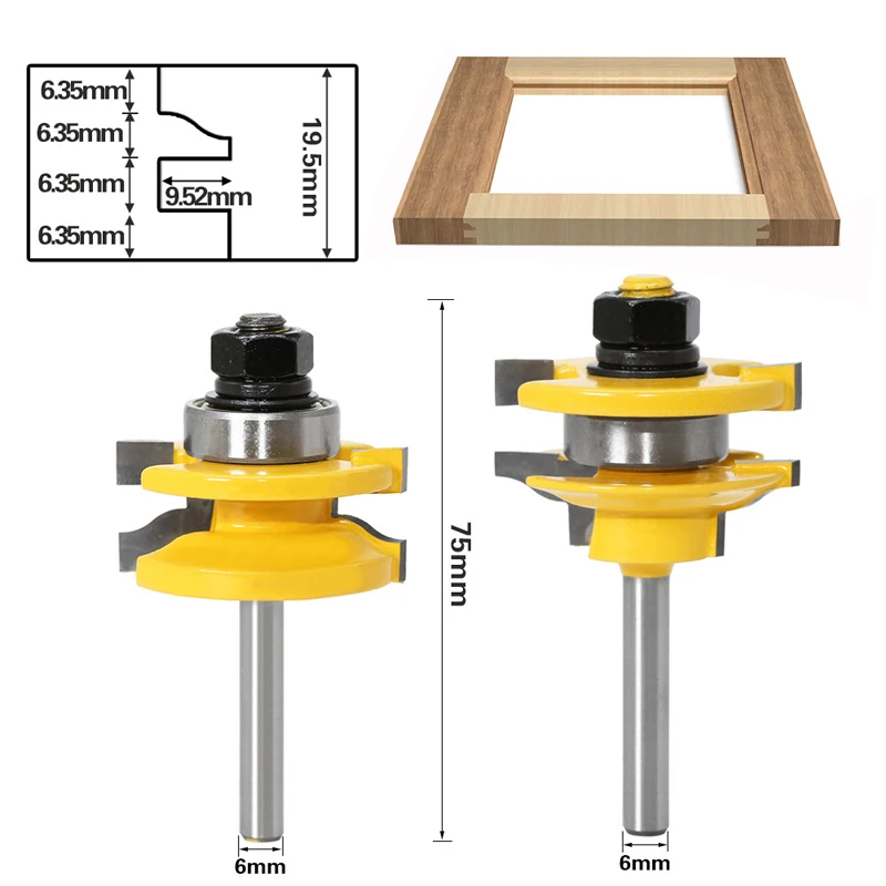 2pcs 6mm Shank Stile & Rail Set-ogee Bit Set Tenon Knife Woodworking ...