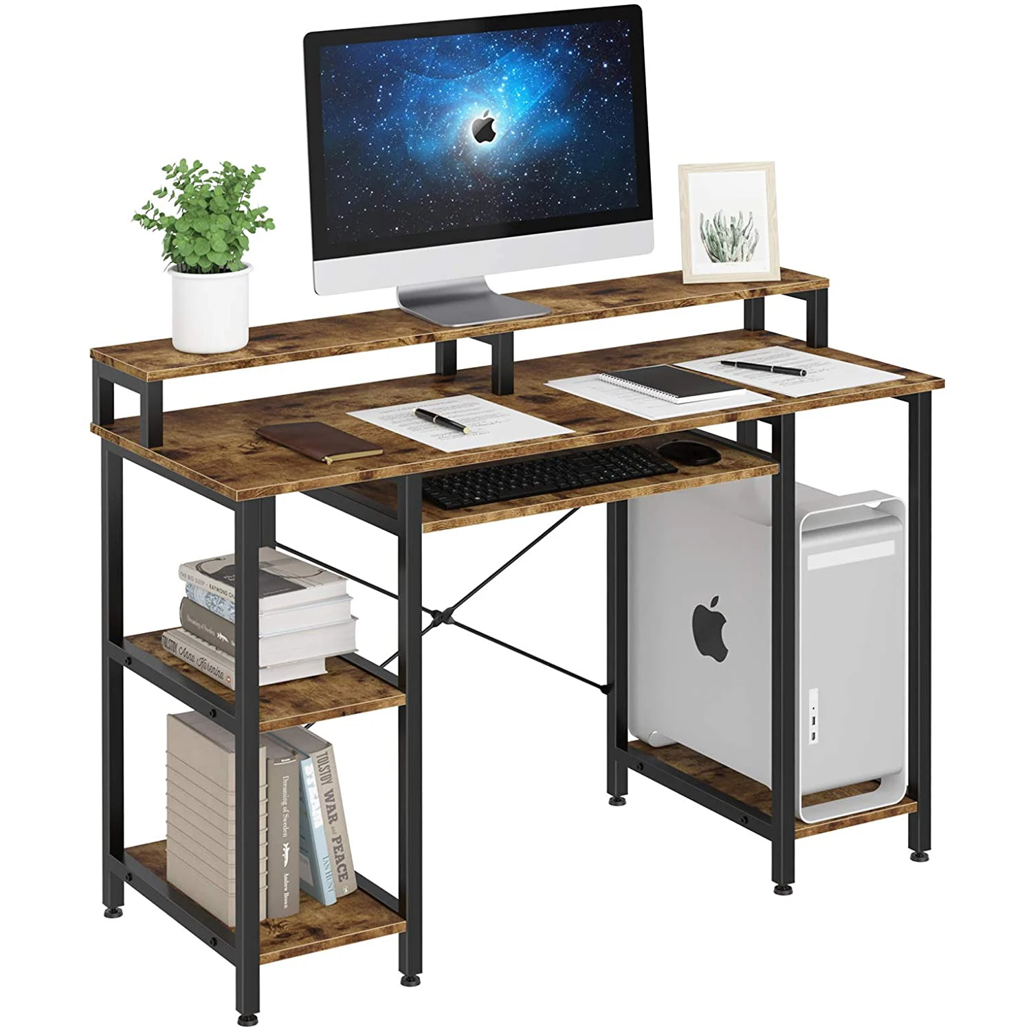 Modern MDF Office Home Computer Desk Storage Shelves Slide Keyboard Tray Table