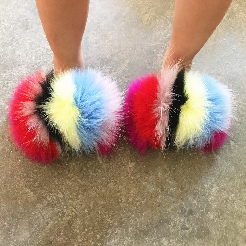 Детские сандалии для малышей, тапки из натурального Лисьего меха, мех енота, милые детские меховые шлепанцы