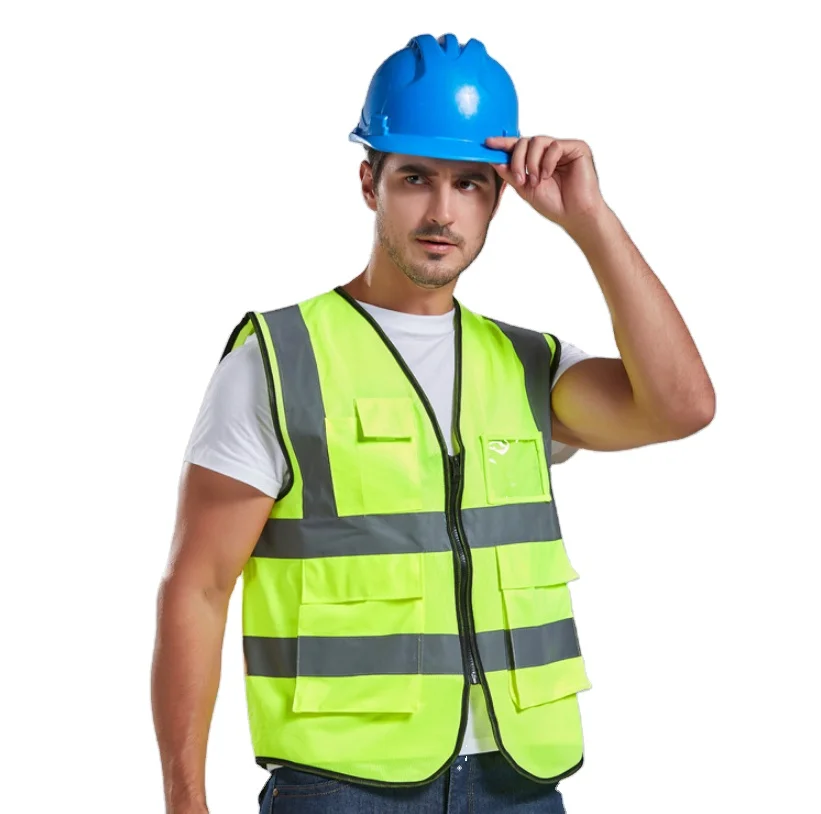 Chaleco de seguridad trabajo Chaleco de trabajo de bolsillos múltiples  reflectantes de alta visibilidad, estándares ANSI/ISEA, Oro