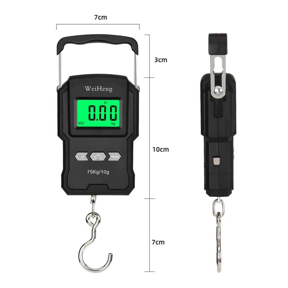 75kg/10g Tape Measure Digital Scale Portable Digital BackLight Fishing Hanging Hook Scale with 1M Ruler