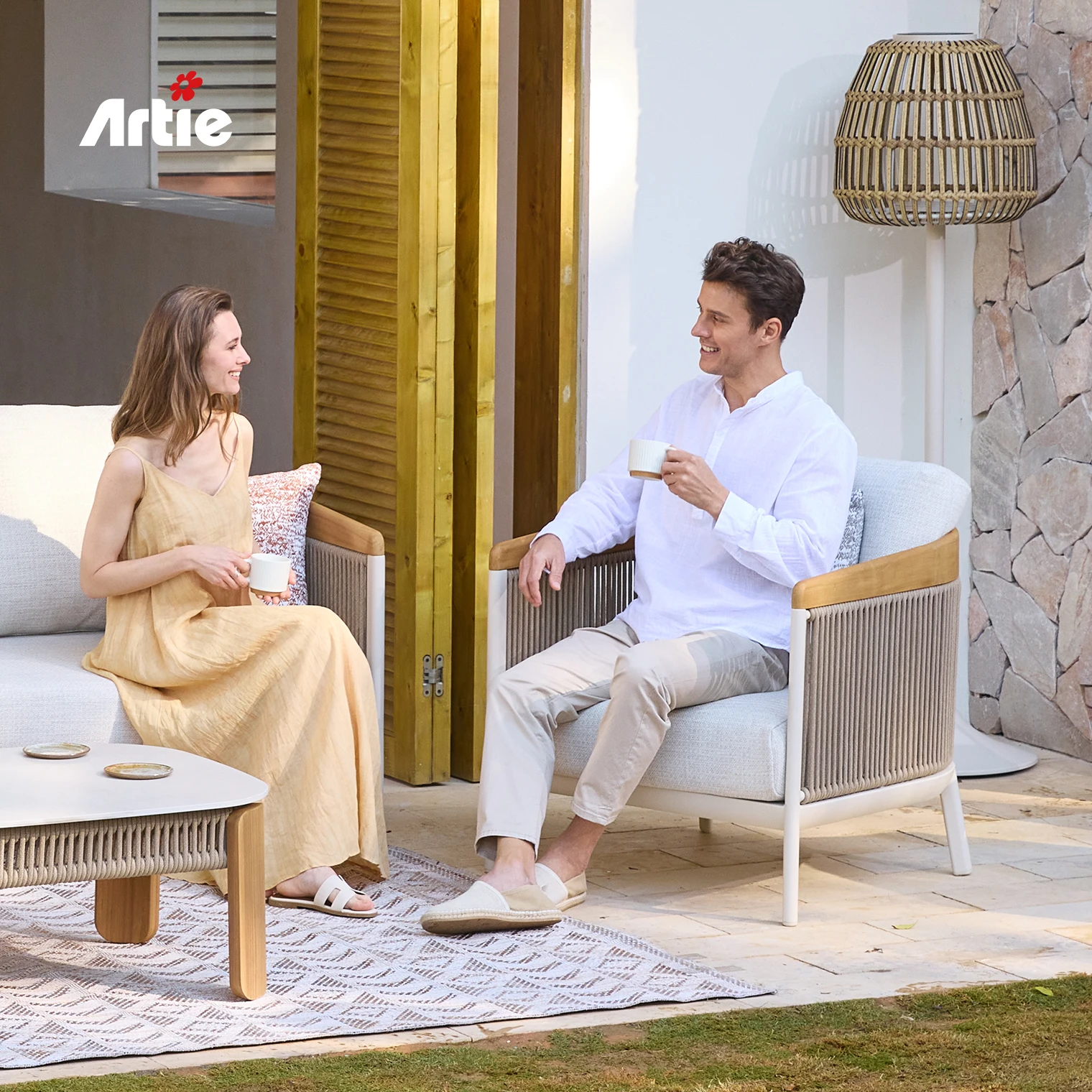 Artie Modern Hotel Rope Weaving Patio Sofa Garden Furniture Aluminum Sofa  Hotel Balcony Furniture Outdoor Sofa