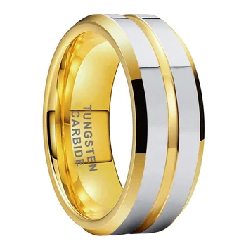 Coolstyle Jewelry 8mm Gold Tungsten Carbide Ring for Men Women Fashion Engagement Wedding Band Two Tone Polished Comfort Fit