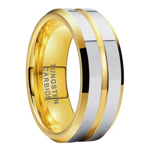 Coolstyle Jewelry 8mm Dropshipping Beveled Gold Plated Tungsten Carbide Ring for Men Women Fashion Engagement Wedding Band