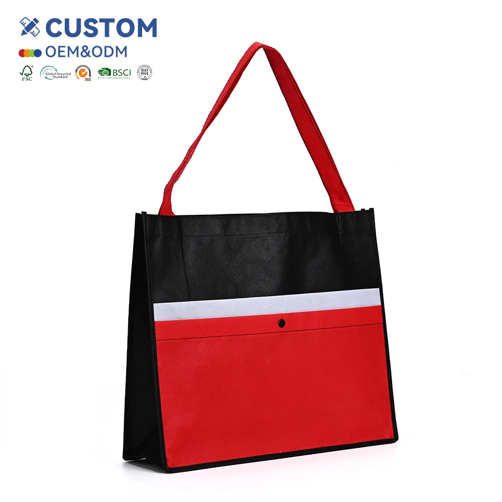 Custom Logo Long Shoulder Strap Non Woven Shoulder Bag Custom Message Non-Woven Grocery Tote Bag
