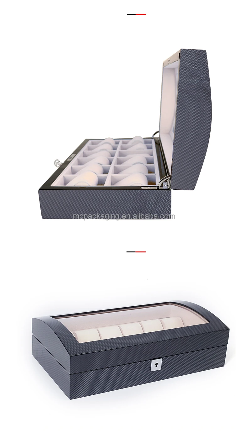 Black watch box with multiple compartments