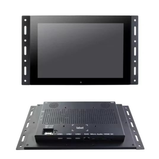 10.1-inch 1920x1080 metal-cased industrial-grade capacitive touchscreen widescreen monitor with an open frame, suitable for commercial use.