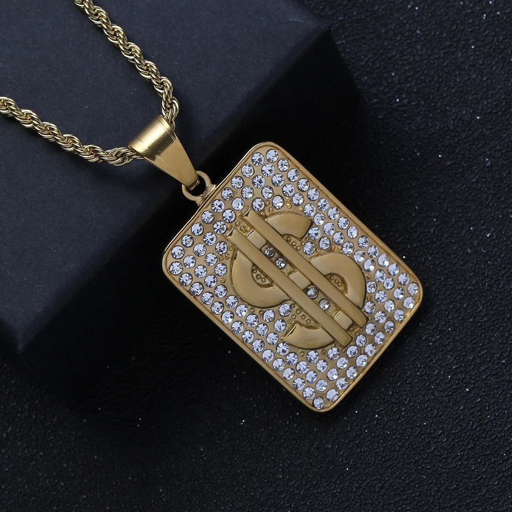 RQ Fashion Gold Plated Dollar Bill Chain Necklace Pendant