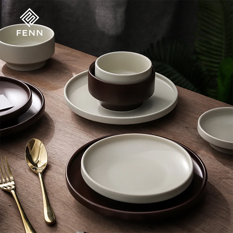 FENN Korean Simple Style Ceramic Glaze Plate Bowl Breakfast Set Porcelain Dinner Set Tableware for Home