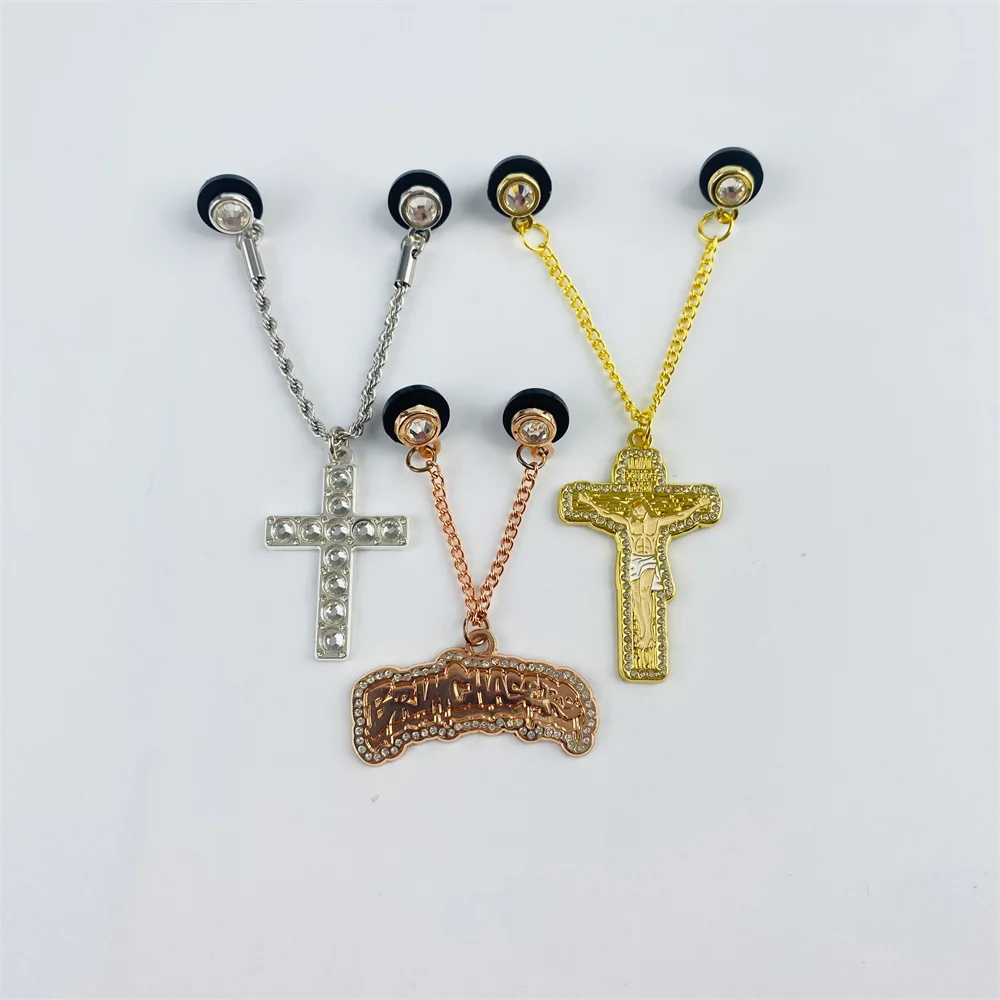 Custom Dangling Rhinestone Glitter Soft Enamel Pin With Jesus Cross