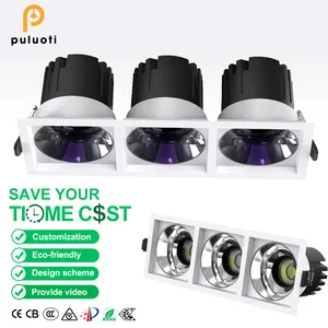PULUOTI Modern Style LED Square Recessed Three Heads  45W 3000K 24° Ceiling Grille Spotlights Silver  Gun Black Good Quality