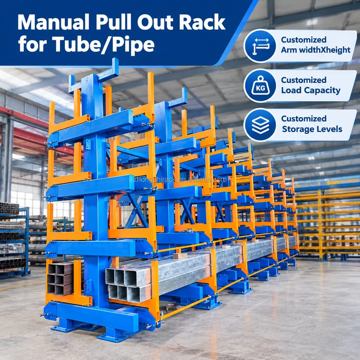 Heavy Load Capacity Manual Roll Out Telescopic Cantilever Rack
