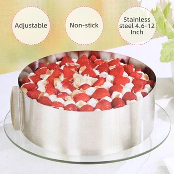 Wholesale custom home kitchen non stick diy stainless steel circular ring 16-30cm 3d round adjustable baking mousse cake mold