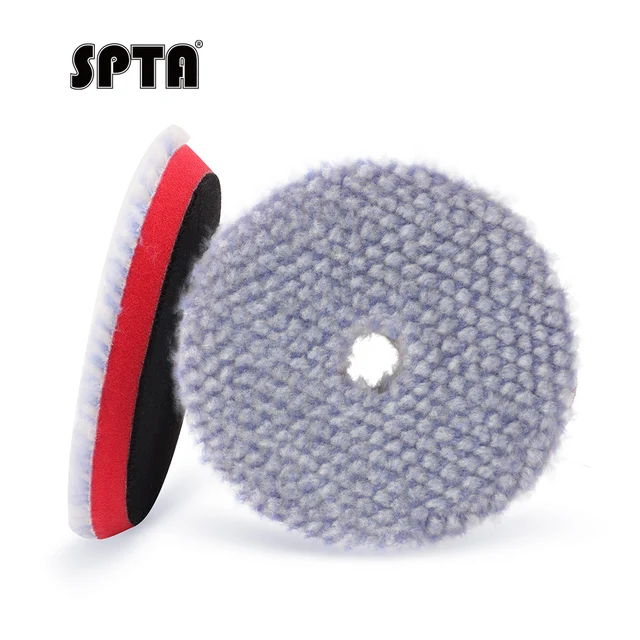 SPTA 6 Inch 1Pc V2.0 Coarse Short Wool Polishing Pad RO/DA Polisher Buffing Pad for Car Polisher Remove 1500# Sanding Marks