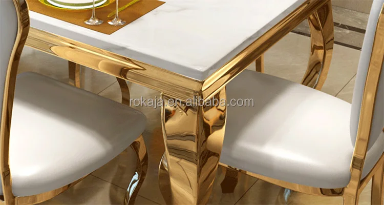 Luxury Marble Dining Table with Golden Stainless Steel