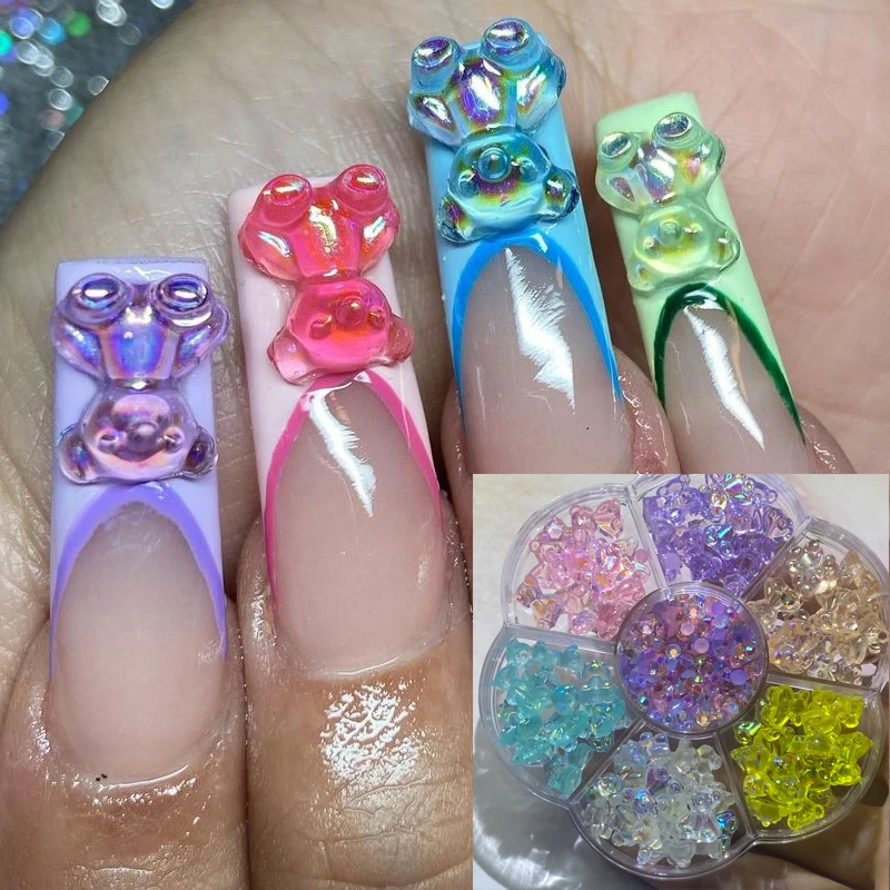 50Pcs 3D Gummy Candy Nail Charms Colorful Lollipop Cute Kawaii