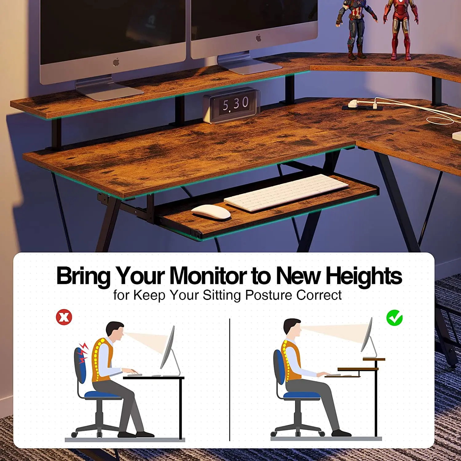 Corner Computer Office Table L-Shaped Computer Desk with Power Outlet Reading Writing Table