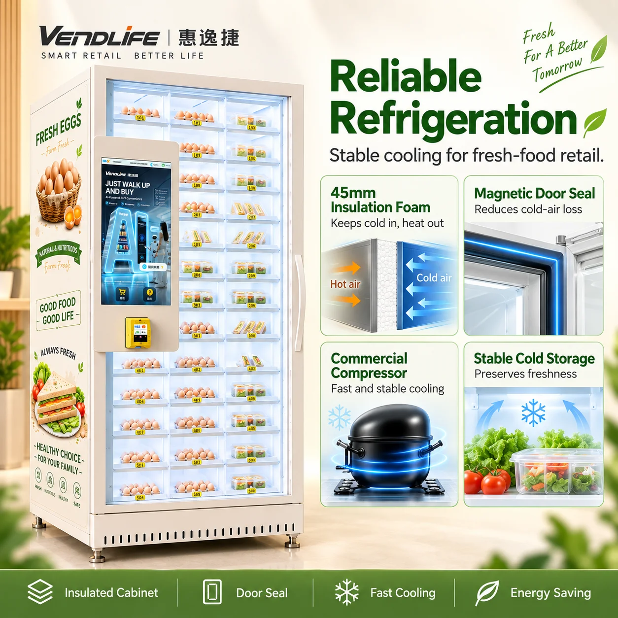 Vendlife Automatic Egg Refrigerated Vending Machine Cooling Locker for Selling Cold Food Flower Fresh Fruito Fruit