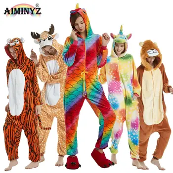 AIMINYZ Wholesale Winter Animal Onesies Carton Christmas Flannel Cute Hoodie Pajama Sets Pijama Unicorn Women's Unisex Sleepwear