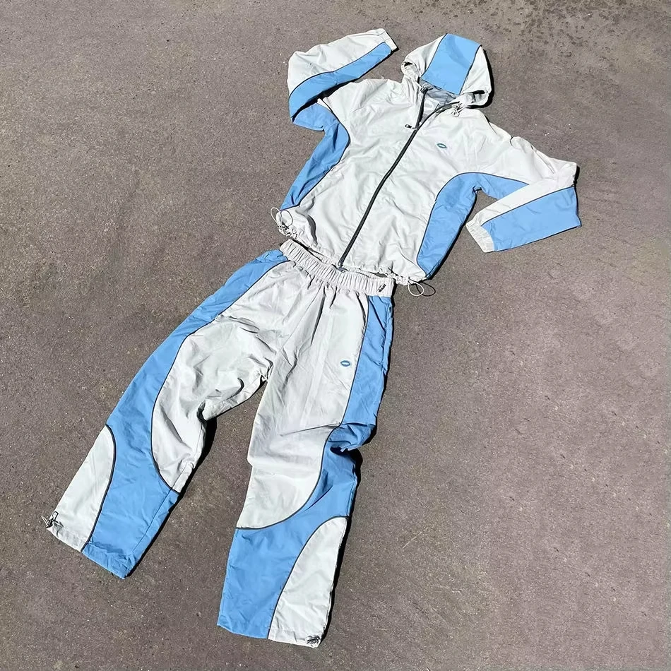 SALATI Custom Nylon Sweat Pant Windbreaker Tracksuits Men Color Block Jogger Set Zip Jacket Embroidery Print Sweatsuit